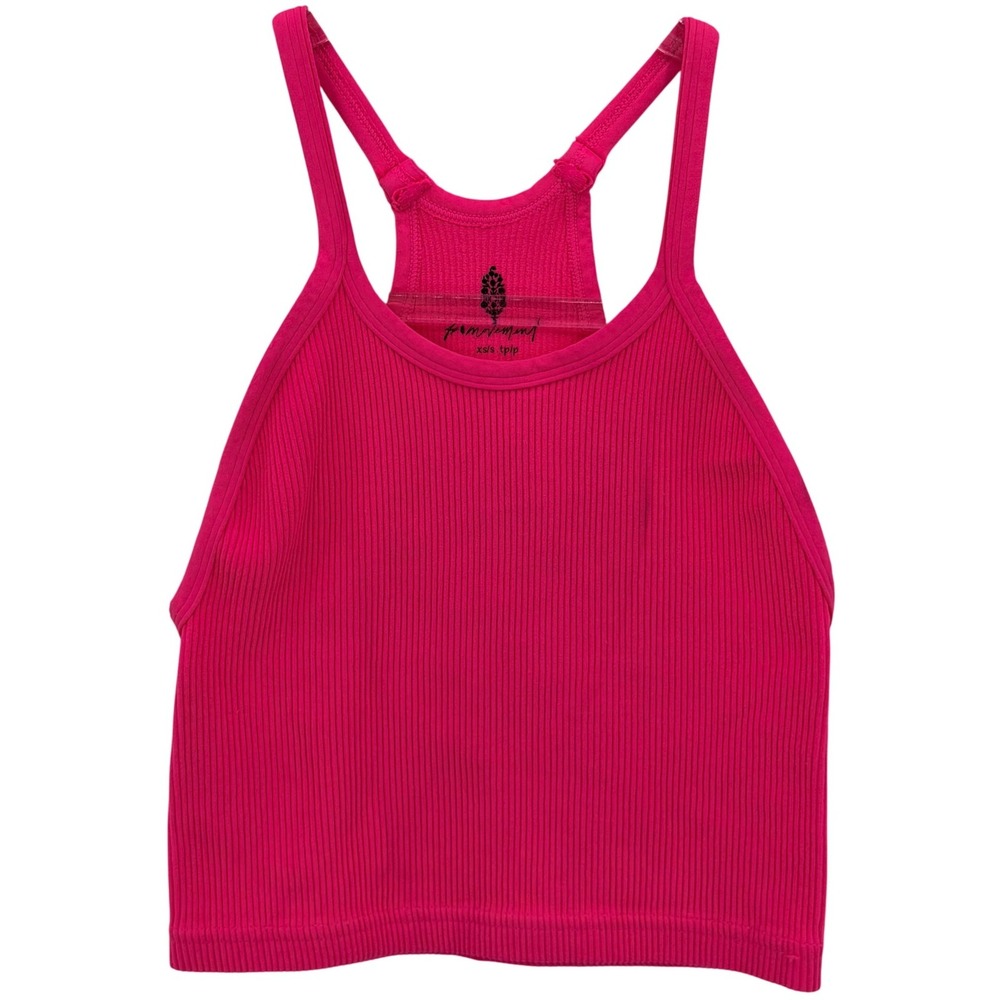 Free People Movement Top Womens XS S Pink Ribbed Happiness Runs Crop Tank Sporty